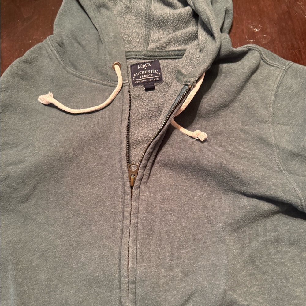 J. Crew Men’s Fleece Zip Hoodie in Sage Green with Cream Drawcords